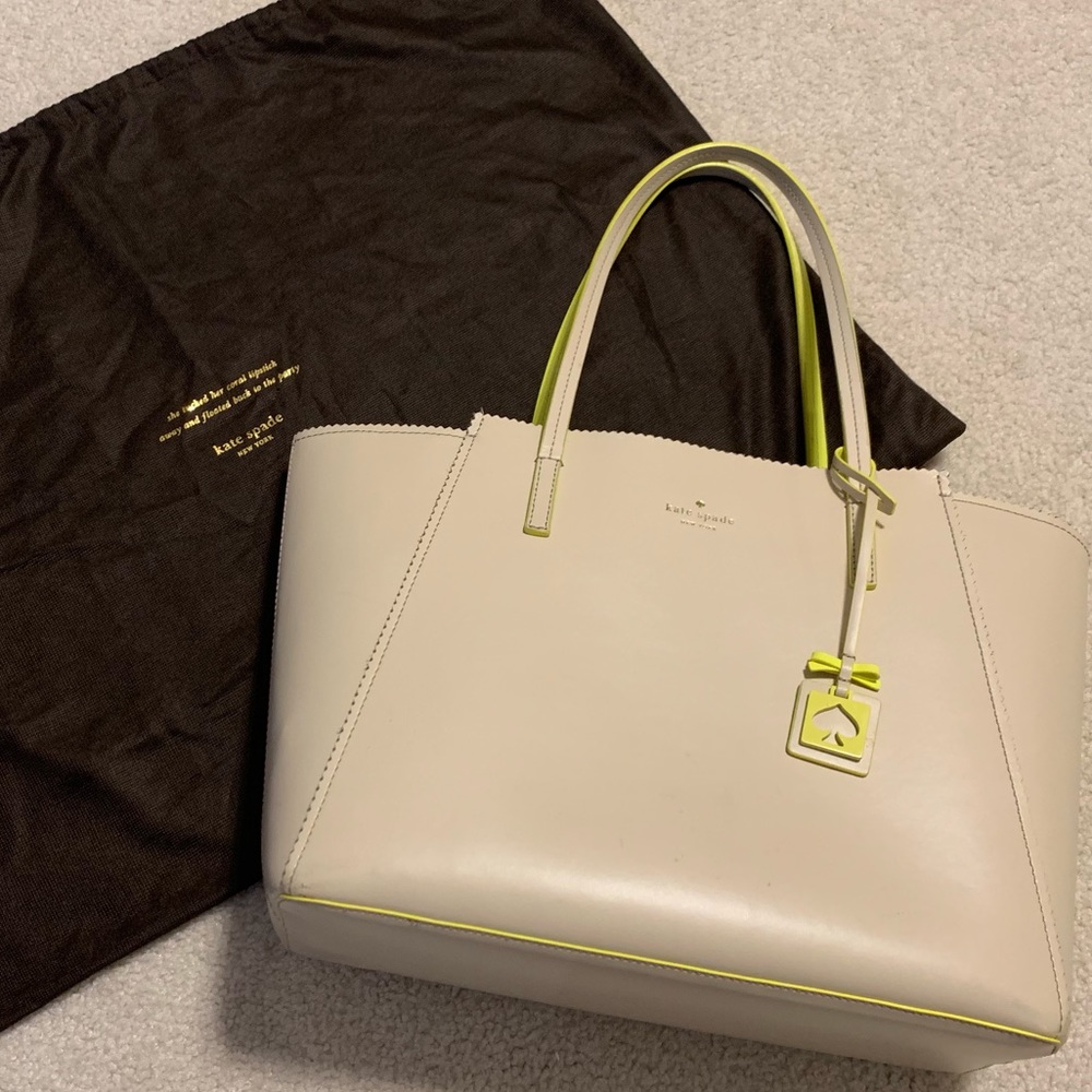 Kate Spade New York Large Leather Tote in beige
